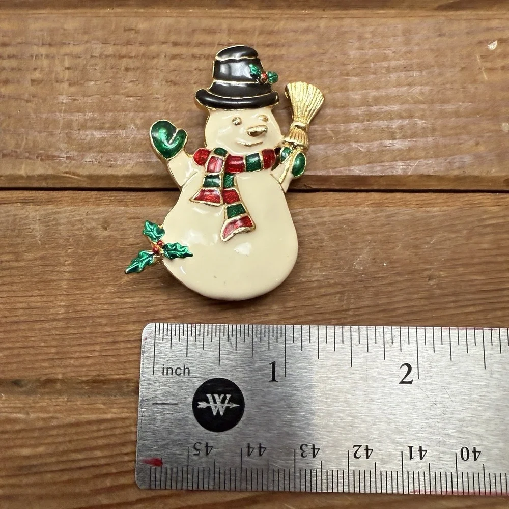 Vintage Snowman Brooch Pin‎ Gold Tone Enameled Christmas Holiday Winter XMAS